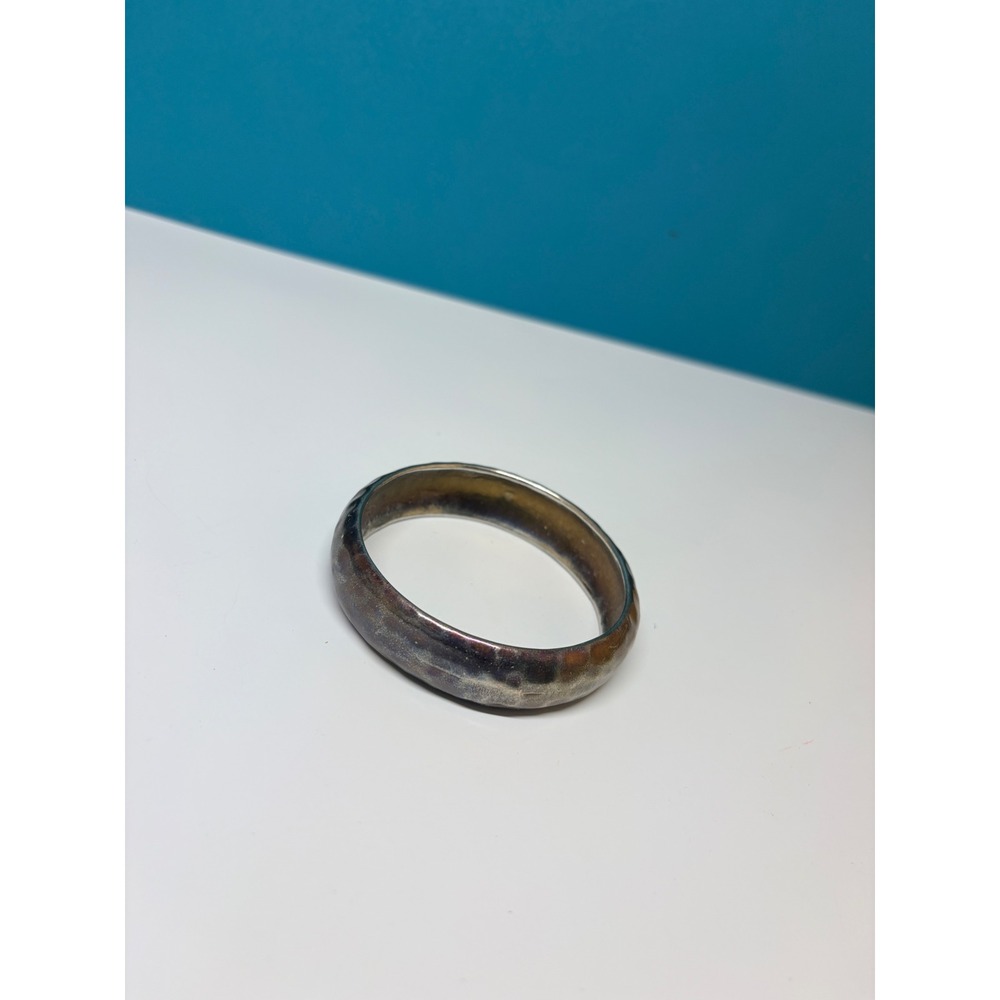 Vintage Korea Silver Tone Chunky Domed Bangle Bracelet 8" Inner Circle